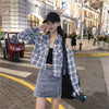 Women's Lovely Off Shoulder Plaid Shirts With Pocket-Kawaiifashion