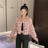 Women's Lovely Off Shoulder Plaid Shirts With Pocket-Kawaiifashion