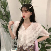 Women's Lovely V-neck Loose Lace Tops-Kawaiifashion