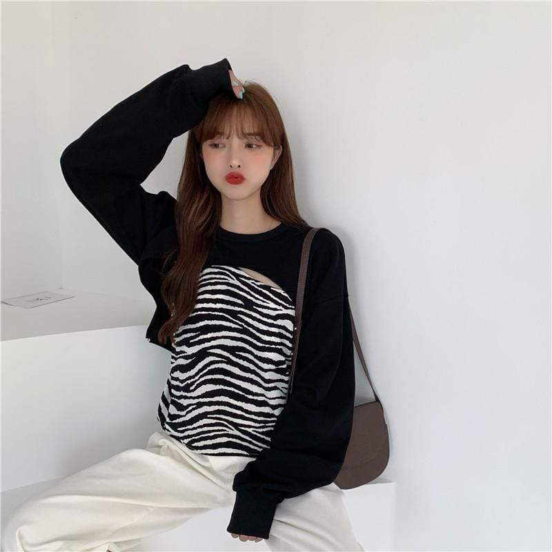Women's Lovely Zebra Stripes Short Sweatshirts-Kawaiifashion