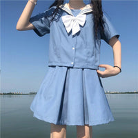 Shrits-Kawaiifashion de manga corta con cuello azul marino para mujer