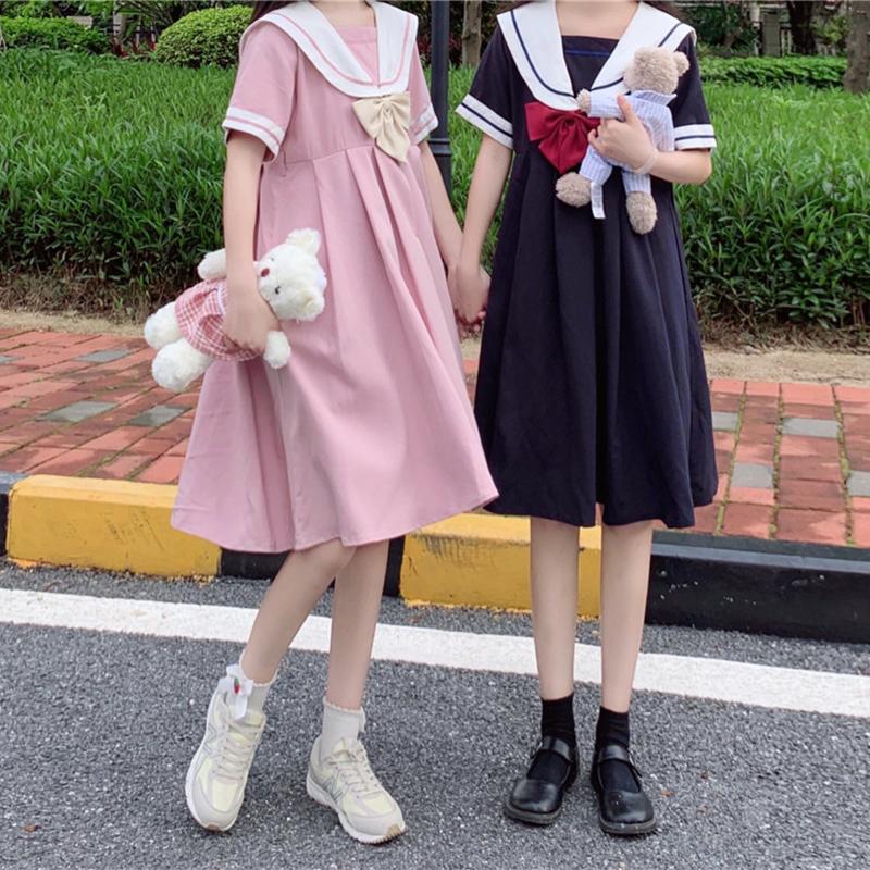 Women's Navy Style High-waisted Dresses-Kawaiifashion