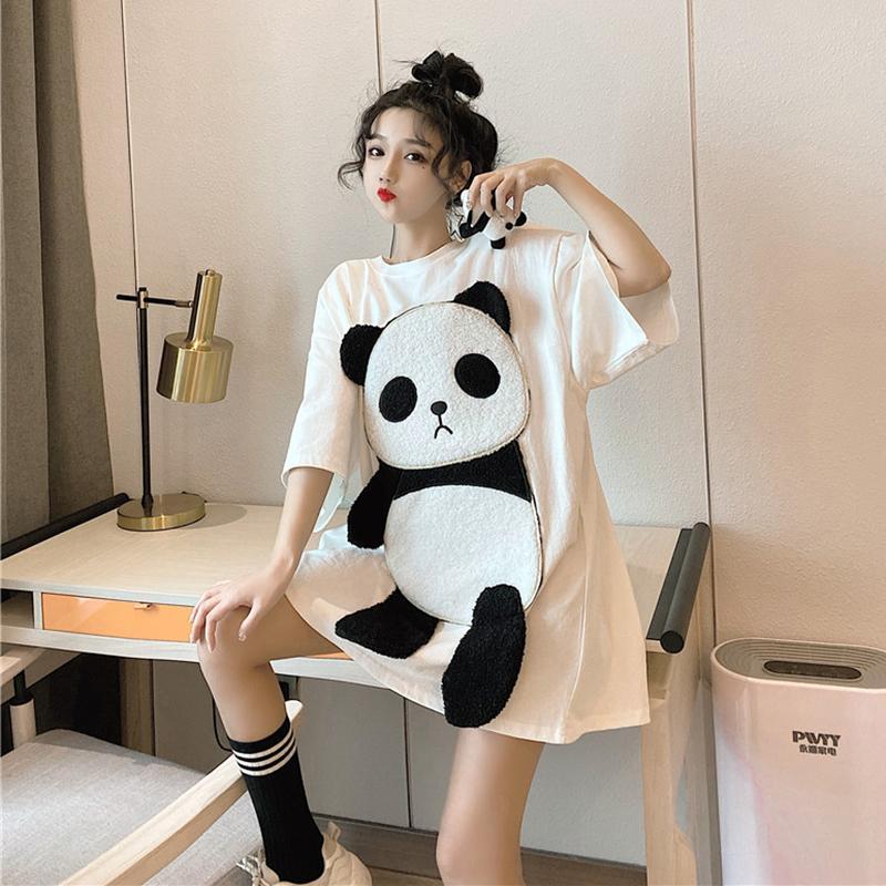 Camiseta de largo medio Panda para mujer-Kawaiifashion