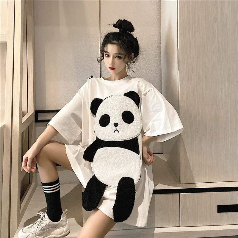 T-shirt da donna di media lunghezza Panda-Kawaiifashion