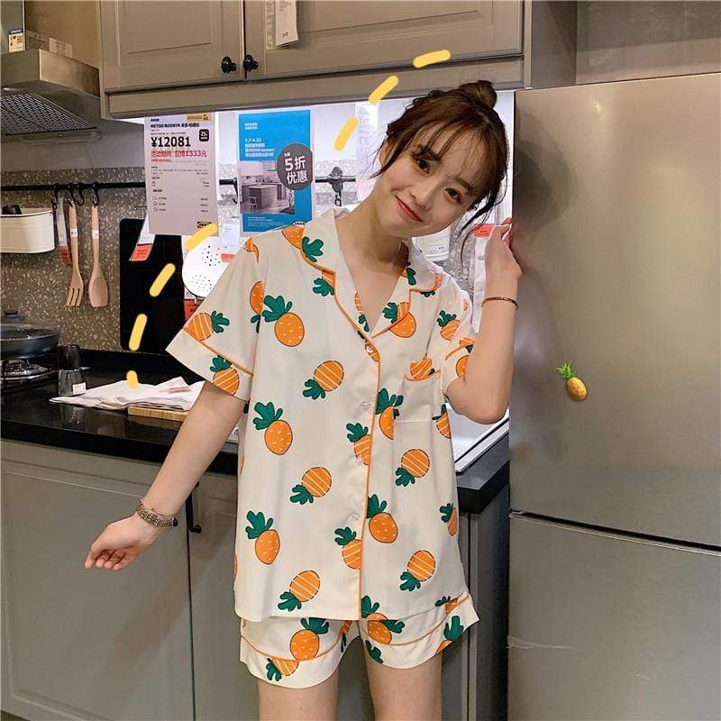 Damen-Pyjama mit Ananas-Aufdruck – Kawaiifashion
