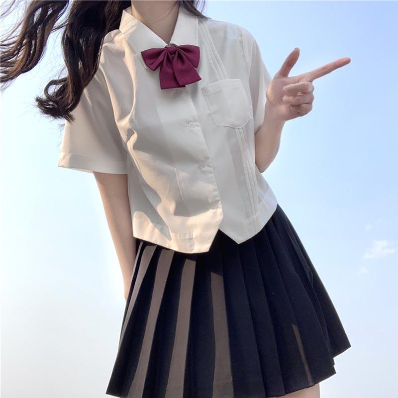 Damen-Hemd in reiner Farbe mit Schleife – Kawaii-Mode