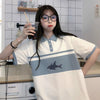 Women's Shark Printed Contrast Color Shirt-Kawaiifashion