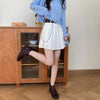 Women's Solid Color Pleated Skirts With Belt And Chain-Kawaiifashion