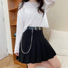 Women's Solid Color Pleated Skirts With Belt And Chain-Kawaiifashion