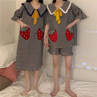 Women's Strawberry Pocket Peter Pan Collar Pajamas-Kawaiifashion