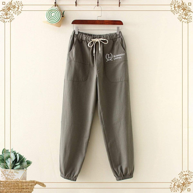 Kawaiifashion Women's Street Fashion English Printed Elastic Pants With Two Pockets 
