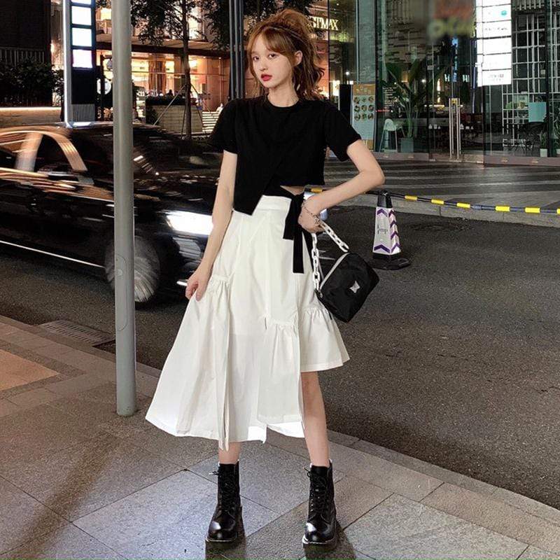 Süße asymmetrische weiße Röcke mit hoher Taille für Damen – Kawaiifashion