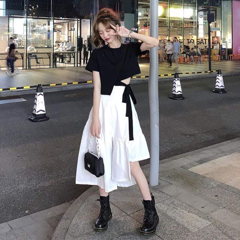 Women's Sweet Asymmetric High-waisted White Skirts-Kawaiifashion