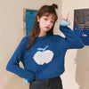 Kawaiifashion Women's Sweet Big Apple Jacquard Contrast Color Sweaters