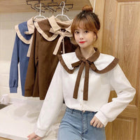 Kawaiifashion Women's Sweet Bowknot Lace-up Contrast Color Large Lapel Shirts