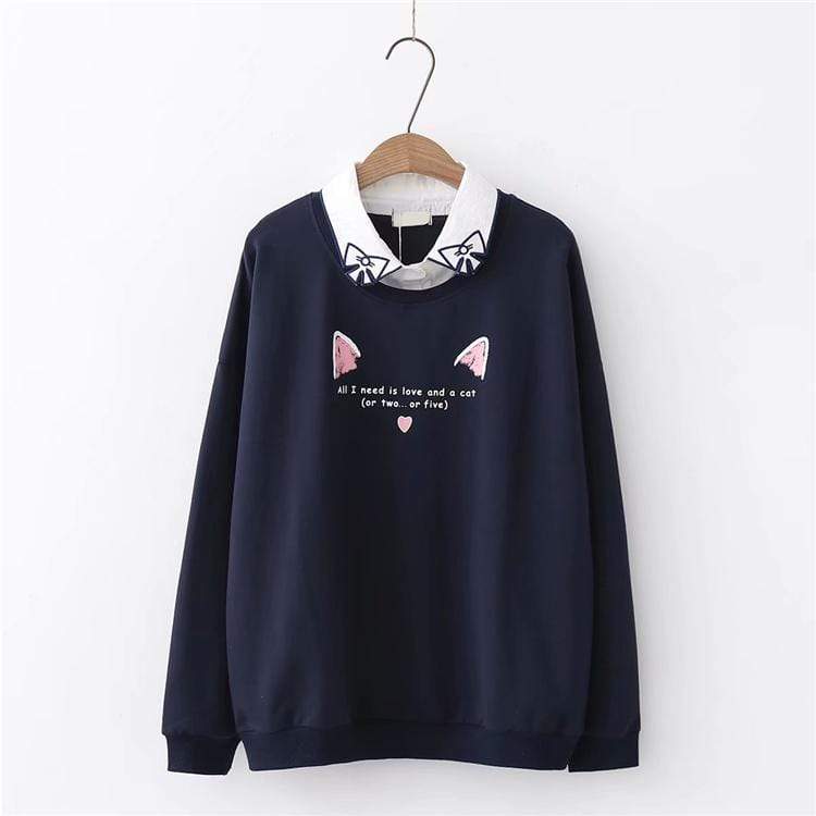 Kawaiifashion Women's Sweet Cat Bowknot Printed Loose Sweaters