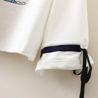 Kawaiifashion - Camisetas con mangas con cordones y estampado de gato dulce para mujer