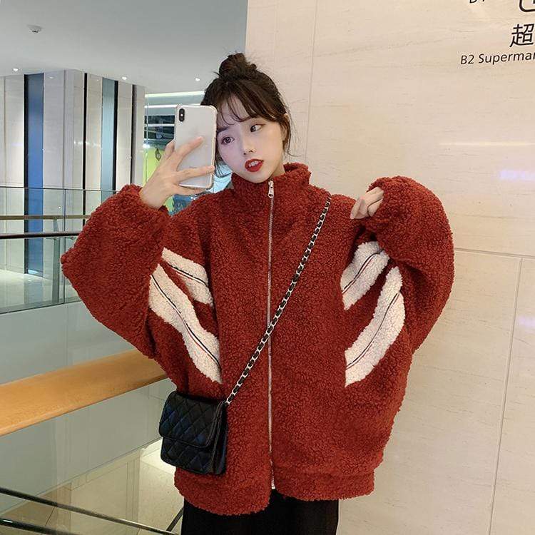 Kawaiifashion Damen-Pullover mit süßen Kirschen, bestickt, locker