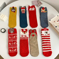 Kawaiifashion Women's Sweet Christmas Contrast Color Santa Elks Stockings (set of 4)