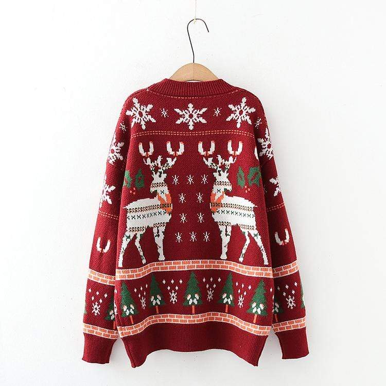 Kawaiifashion Women's Sweet Christmas Trees Elks Snowflakes Knitted Winter Sweaters