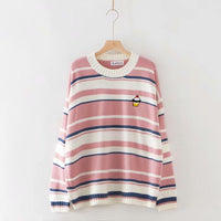 Kawaiifashion Women's Sweet Colorful Striped Cake Embroidered Knitted Sweaters