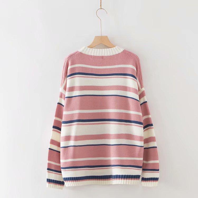 Kawaiifashion Women's Sweet Colorful Striped Cake Embroidered Knitted Sweaters