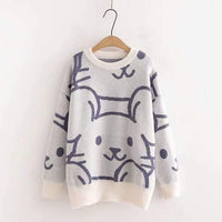 Kawaiifashion Women's Sweet Contrast Color Cute Mouses Loose Sweaters