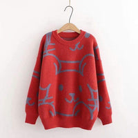 Kawaiifashion Women's Sweet Contrast Color Cute Mouses Loose Sweaters