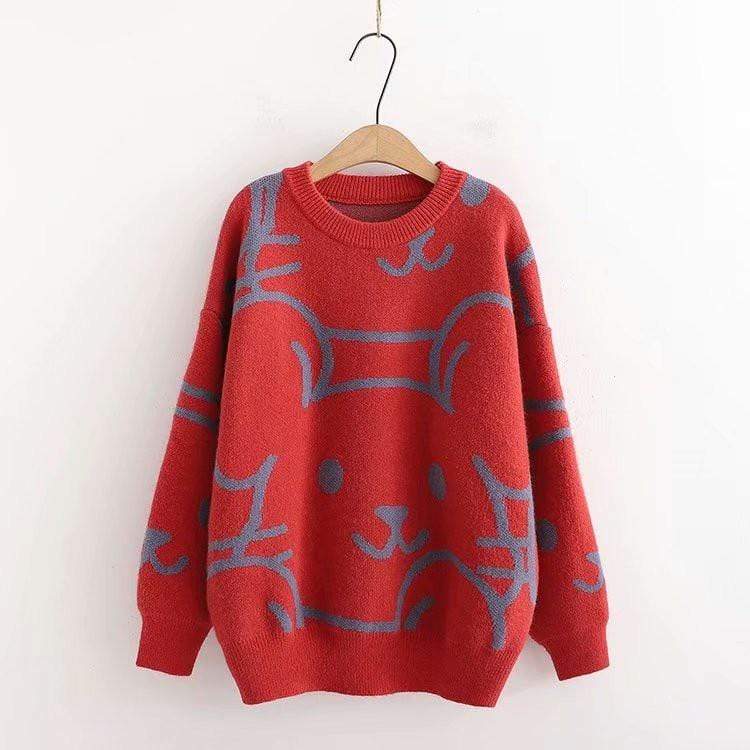 Женские свободные свитера Kawaiifashion милого контрастного цвета с милыми мышками