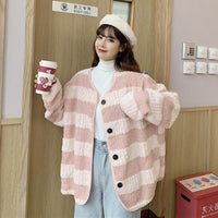 Kawaiifashion Women's Sweet Contrast Color Striped Single-breasted Cardigans