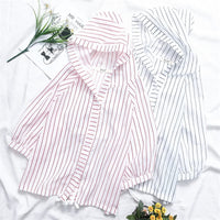 Kawaiifashion - Camisetas de rayas de color dulce en contraste con capucha para mujer