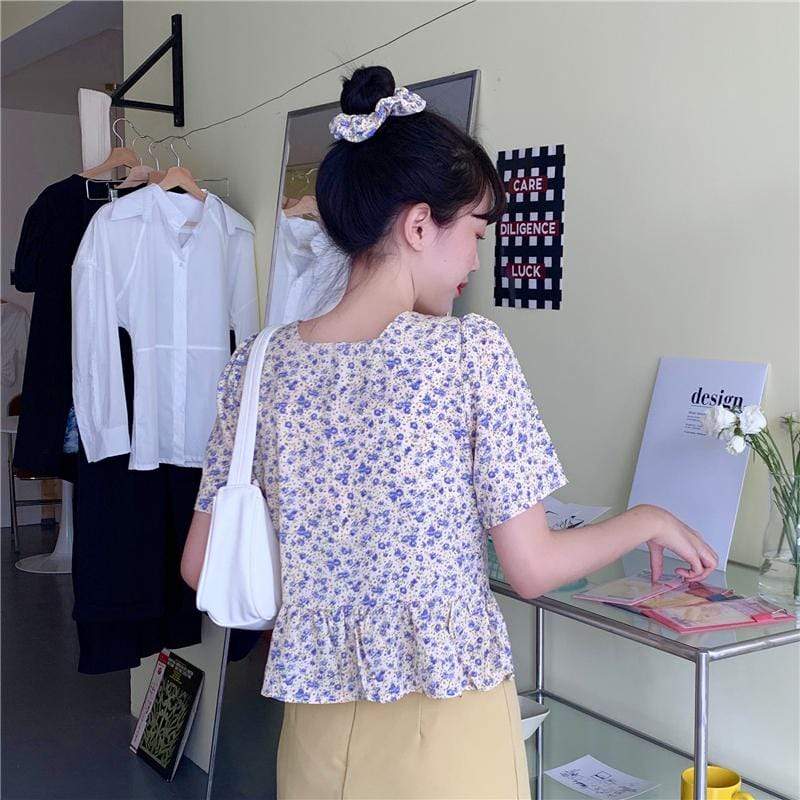 Women's Sweet Drawstring Floral Chiffon Shirts-Kawaiifashion