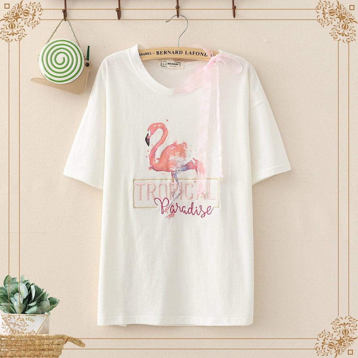 Kawaiifashion - Camisetas con estampado de flamenco dulce para mujer