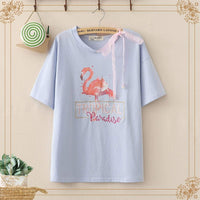 Kawaiifashion - Camisetas con estampado de flamenco dulce para mujer