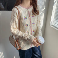 Kawaiifashion Women's Sweet Floral Contrast Color Cardigans