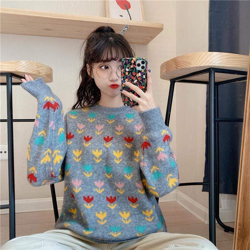 Женские свободные свитера с цветочным рисунком