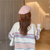 Kawaiifashion Women's Sweet Floral Striped Loose Knitted Sweaters 