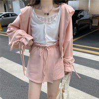 Women's Sweet Front Zip Lace-up Sport Coats And Culotte Shorts