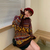 Women's Sweet Geometric Patterns Loose Kintted Sweaters-Kawaiifashion