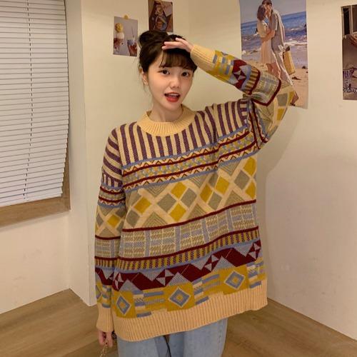 Women's Sweet Geometric Patterns Loose Kintted Sweaters-Kawaiifashion