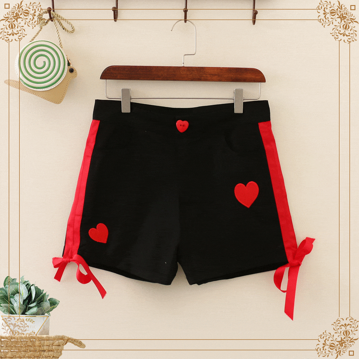 Pantalones cortos de color en contraste con bordado Sweet Heart de Kawaiifashion para mujer