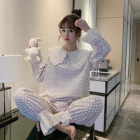 Женские милые кружевные тонированные пижамы с роговыми рукавами, один комплект-Kawaiifashion