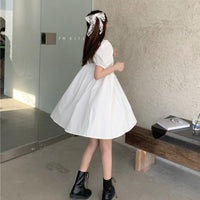 Women's Sweet Lace-up Square Collar Pure Color Dresses-Kawaiifashion