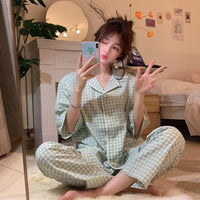 Сладкие женские пижамы в свободную клетку-Kawaiifashion