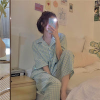 Сладкие женские пижамы в свободную клетку-Kawaiifashion