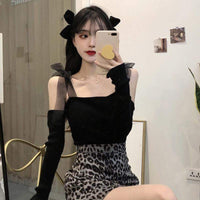 Kawaiifashion Women's Sweet Mesh Bowknot Slip Fitted Knitted Tops