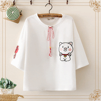 Kawaiifashion - Camisetas estampadas con diseño de cerdo y linterna para mujer con cordón