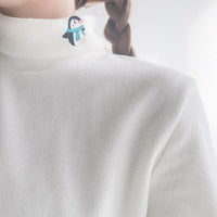 Kawaiifashion Damen-Sweatshirt mit süßem, reinem Farbtiermotiv, bestickt, hoher Kragen, Herbst-Sweatshirt