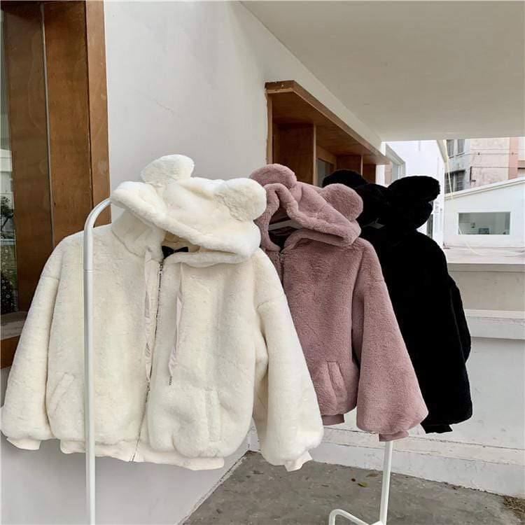 Kawaiifashion Manteaux d'hiver en velet de couleur pure douce pour femmes