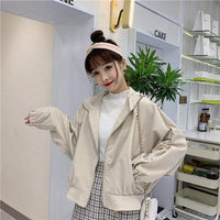 Женские свободные пальто с капюшоном Sweet Pure Color на молнии-Kawaiifashion